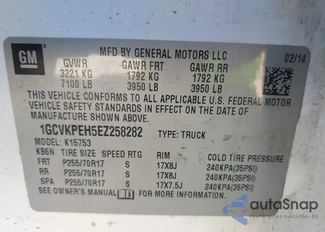 2014 Chevrolet Silverado 1500 Work Truck 2Wt z USA, uszkodzony, nr VIN 1GCVKPEH5EZ258282